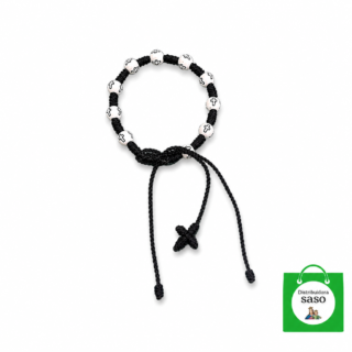 Denario de Bola Blanca con Cruz Negra – Rosario de Mano Religioso