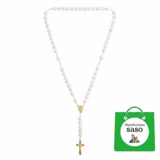 Camándula de Madera con Pepas Blancas – Rosario Religioso para Oración