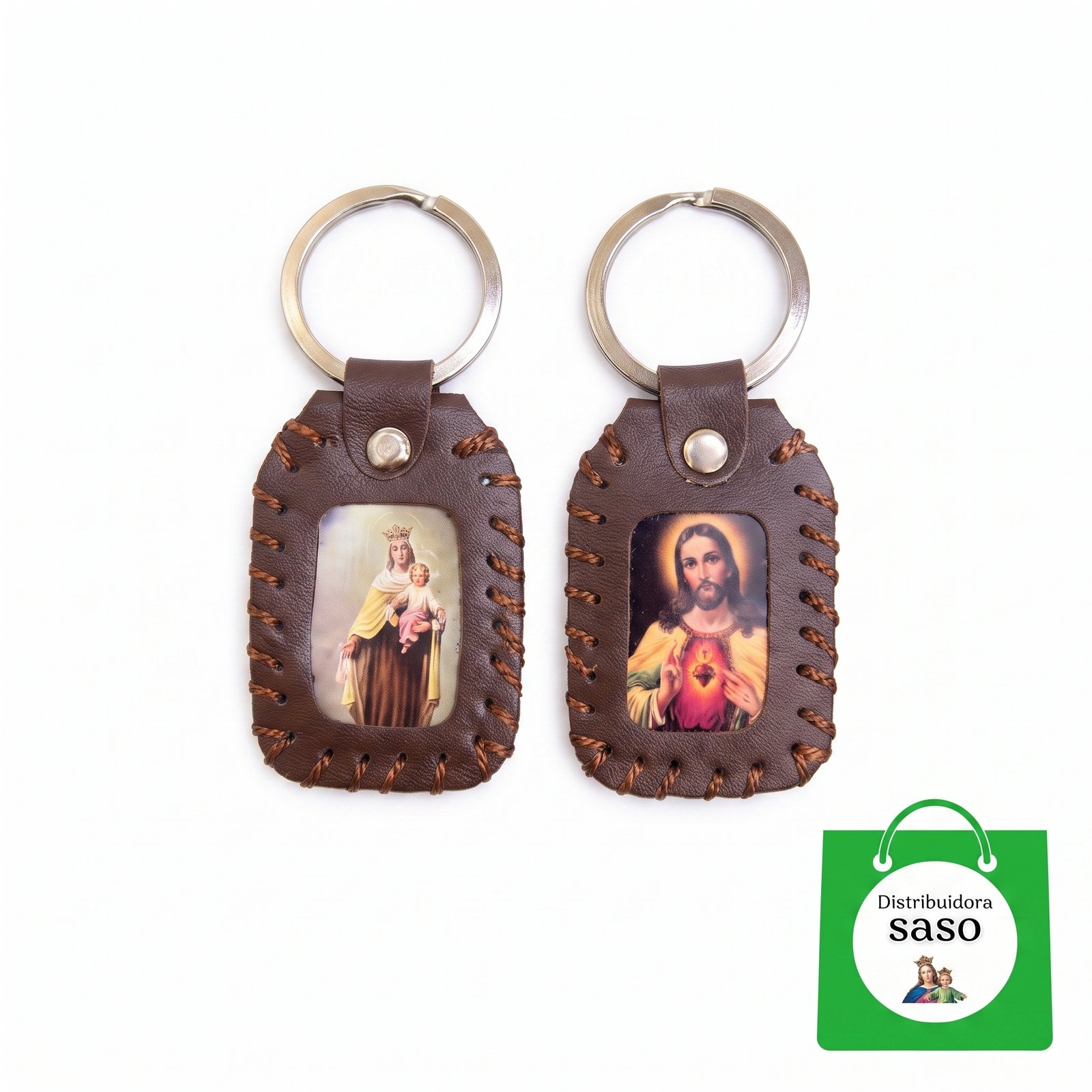 Llavero de Cuero con Estilo de Escapulario – Accesorio Religioso