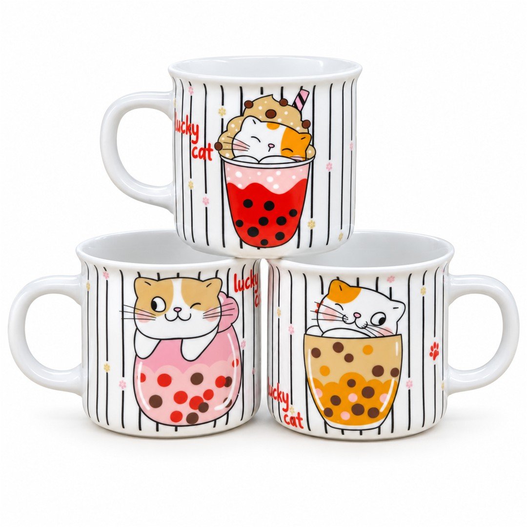 Juego de 6 Pocillos para Chocolate con Diseño de Gato