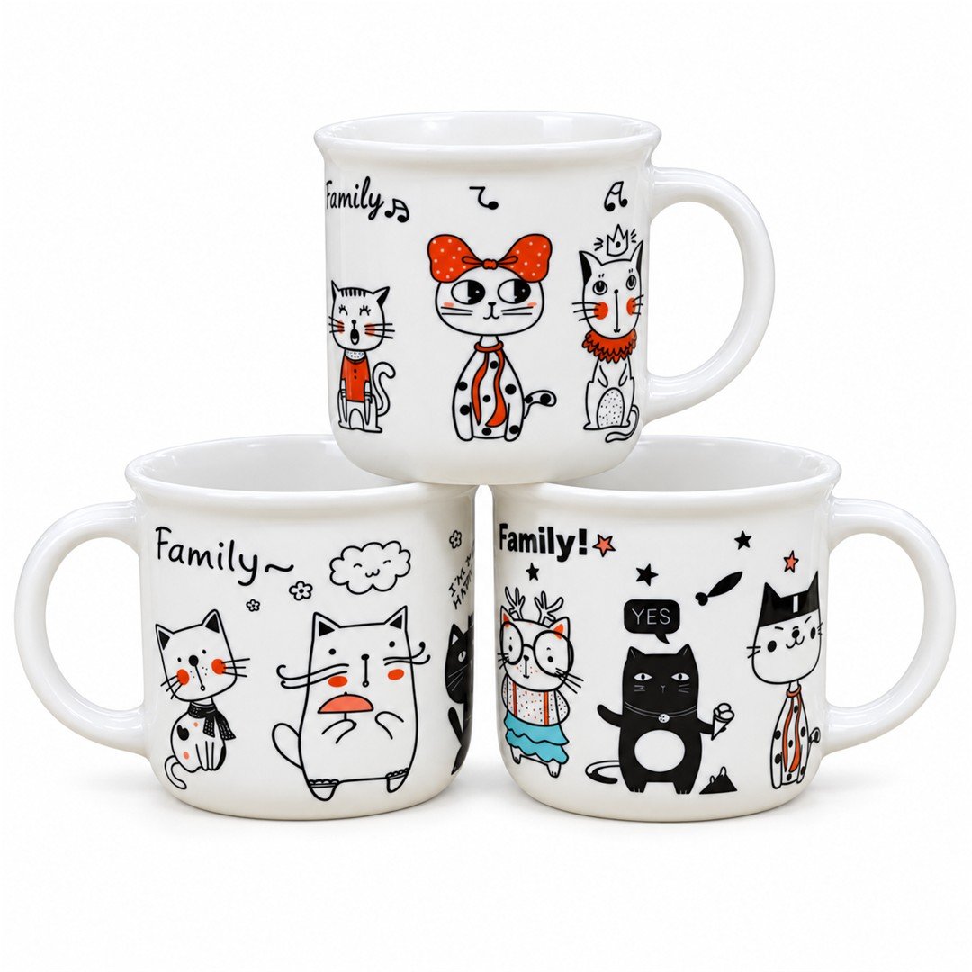 Juego de 6 Pocillos para Chocolate con Diseño de Gato