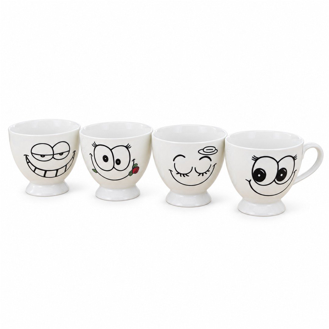 Juego de 6 Pocillos para Chocolate con Diseño de Cara Feliz