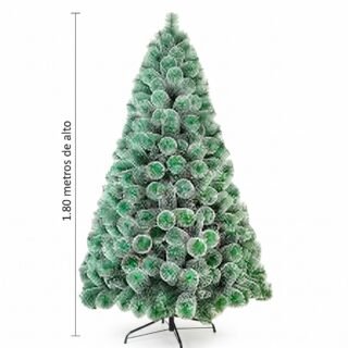 Árbol de Navidad Verde Tipo Escobillón de 180 cm con Puntas Plateadas, 200 Ramas y Base Metálica