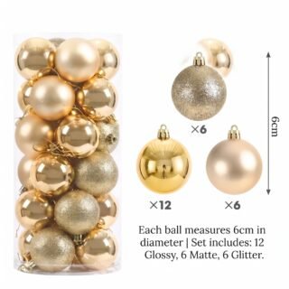 Set de 20 bolas navideñas de 6 cm color dorado