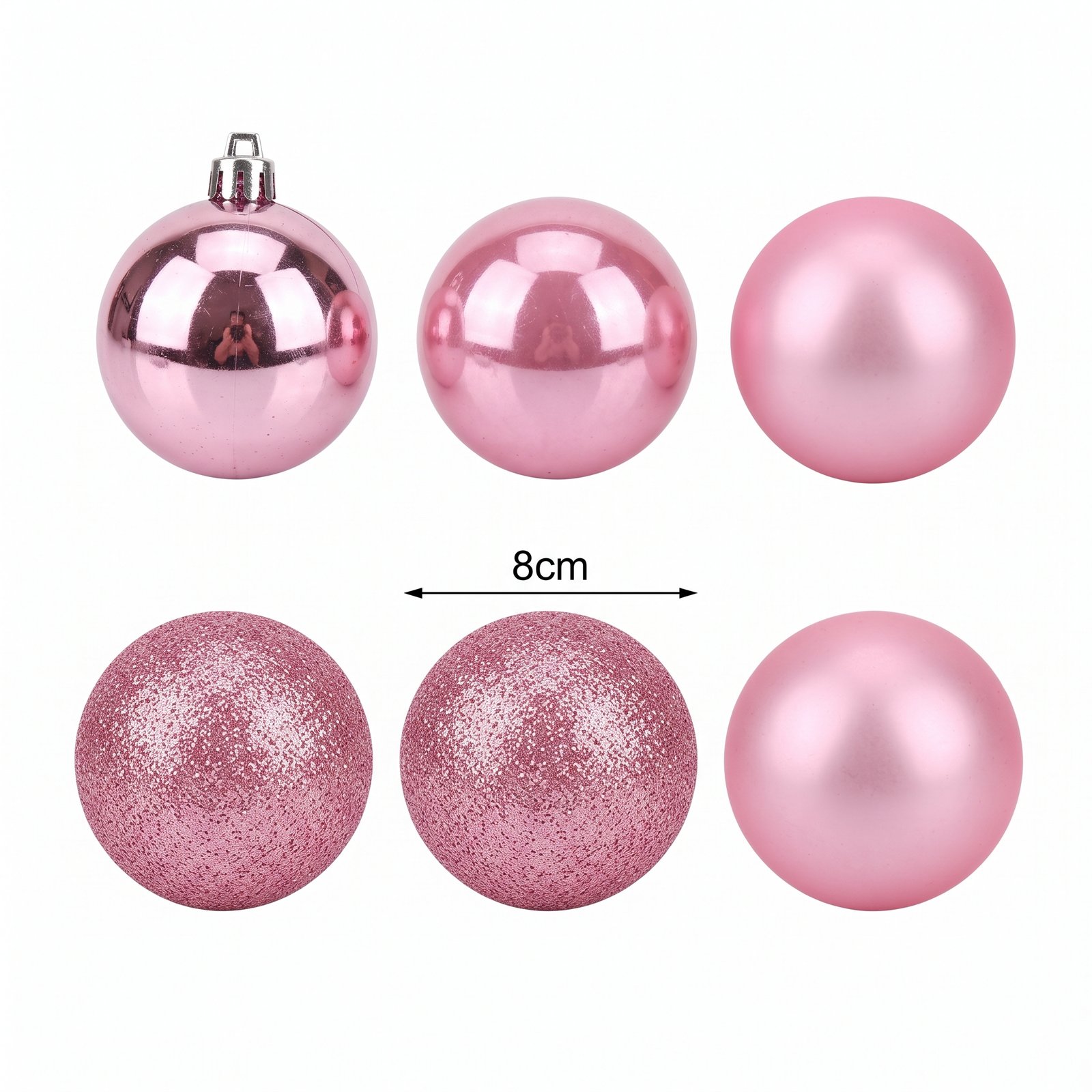 Set de 6 bolas navideñas de 8 cm color rosado