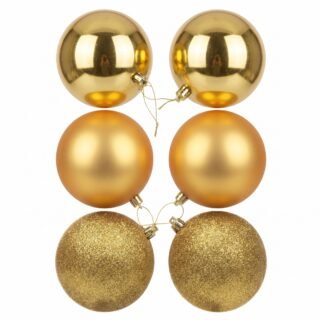 Set de 6 bolas navideñas de 8 cm color dorado
