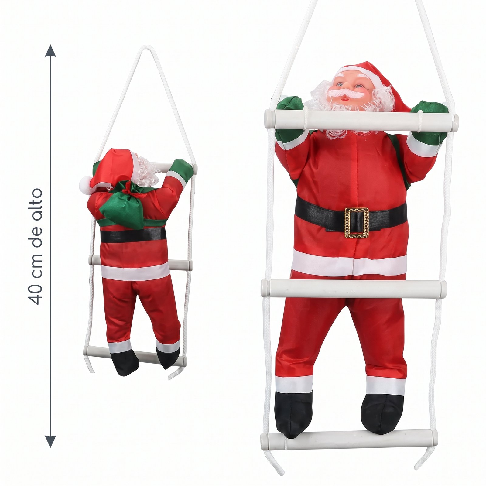 Figura navideña de Papá Noel en escalera
