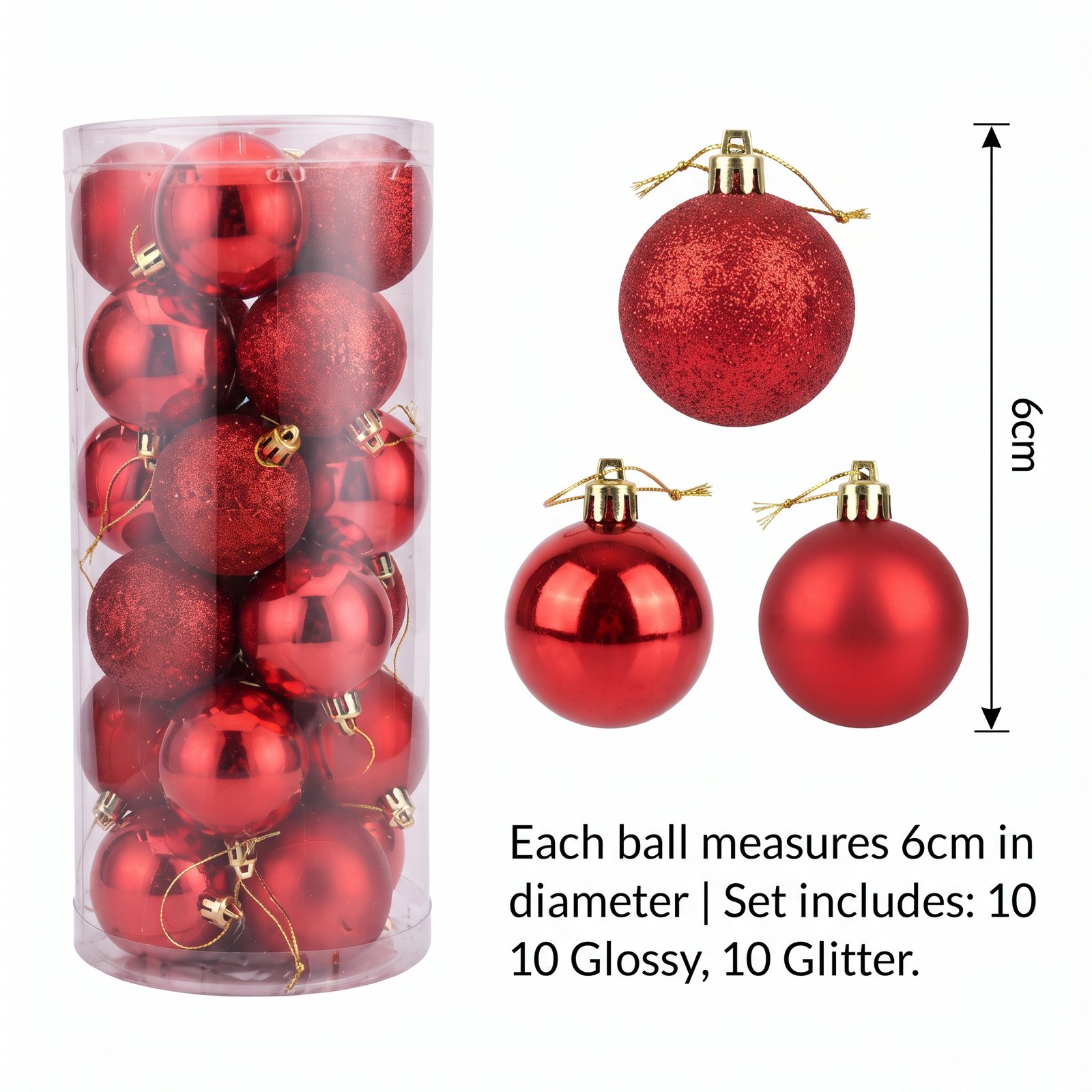 Set de 20 bolas navideñas de 6 cm color rojo