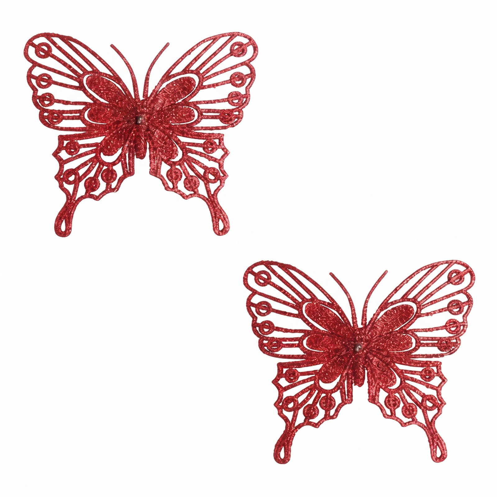 Set de 2 mariposas decorativas rojas de 10 cm